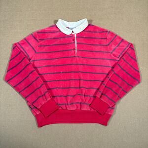 Vintage 70s Levi’s Velour Rugby Shirt Pink Striped Long Sleeve Size Medium